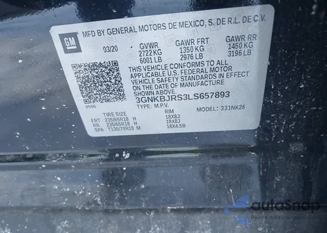 2020 Chevrolet Blazer Awd 3Lt из США, поврежденный, VIN 3GNKBJRS3LS657893